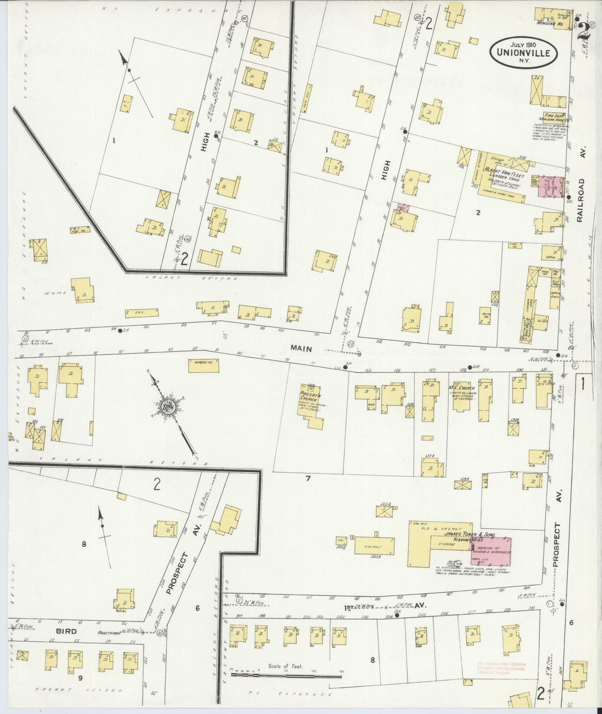Sanborn Fire Insurance Map from Unionville, Orange County, New York (1910), Sheet #0002 - Historic Sanborn Fire Insurance Map Print, vintage old map wall art, antique decor, genealogy gift, New York New York map