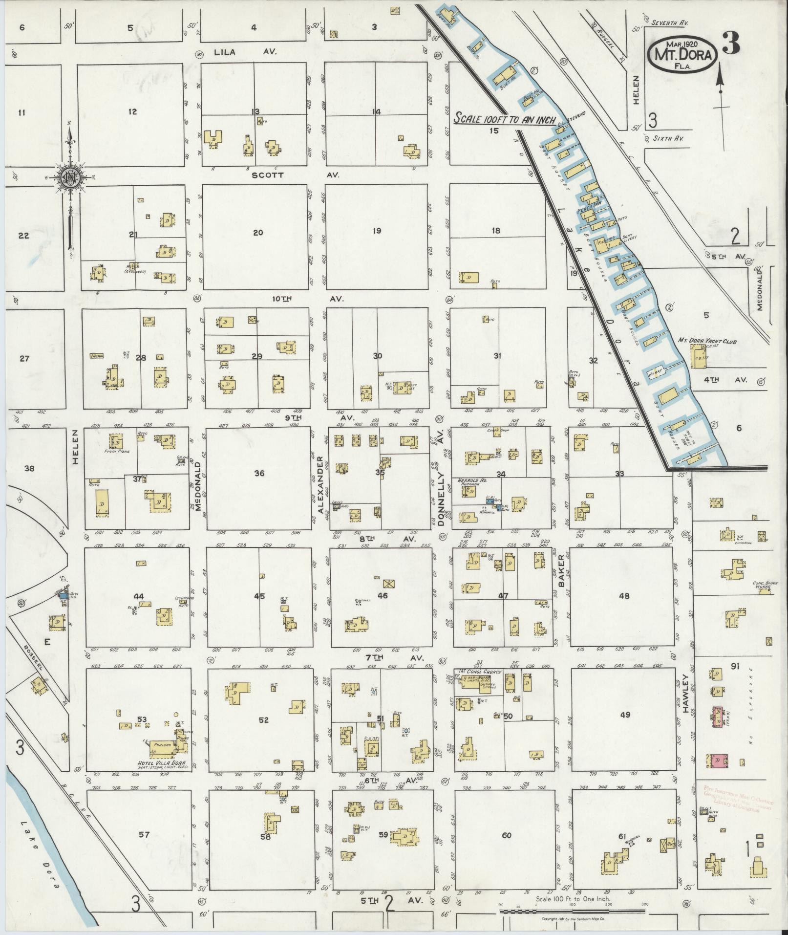 Sanborn Fire Insurance Map from Mount Dora, Lake County, Florida (1920), Sheet #0003 - Historic Sanborn Fire Insurance Map Print, vintage old map wall art, antique decor, genealogy gift, Florida Florida map
