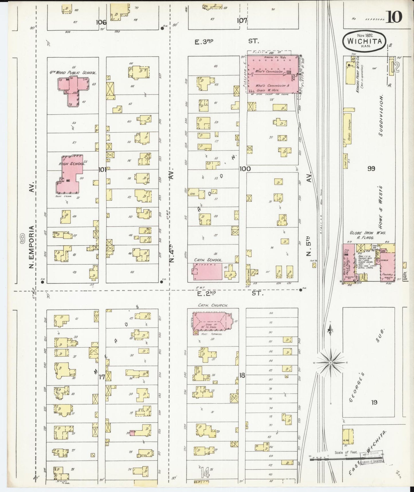 Sanborn Fire Insurance Map from Wichita, Sedgwick County, Kansas (1892), Sheet #0010 - Complete Map Set gallery image, historic Sanborn map, vintage wall art, Kansas Kansas