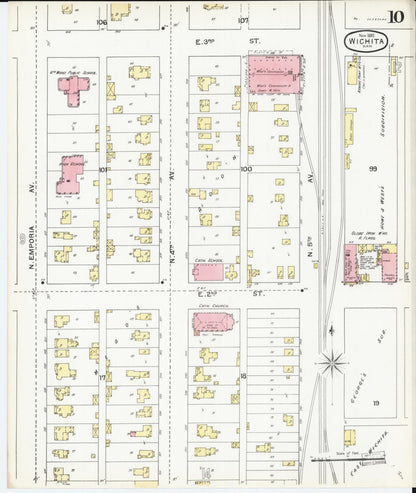 Sanborn Fire Insurance Map from Wichita, Sedgwick County, Kansas (1892), Sheet #0010 - Complete Map Set gallery image, historic Sanborn map, vintage wall art, Kansas Kansas