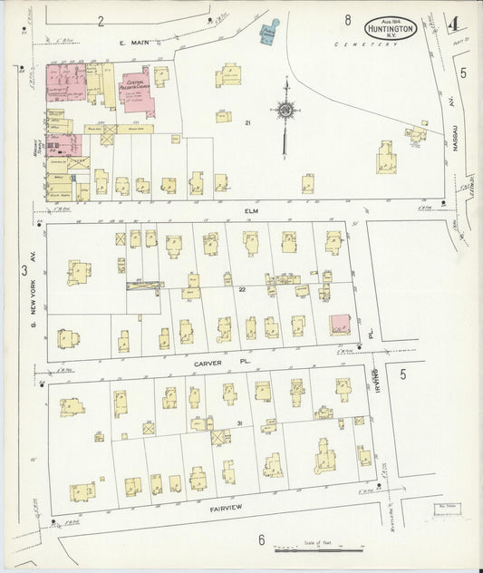 Sanborn Fire Insurance Map from Huntington, Suffolk County, New York (1914), Sheet #0004 - Historic Sanborn Fire Insurance Map Print, vintage old map wall art, antique decor, genealogy gift, New York New York map