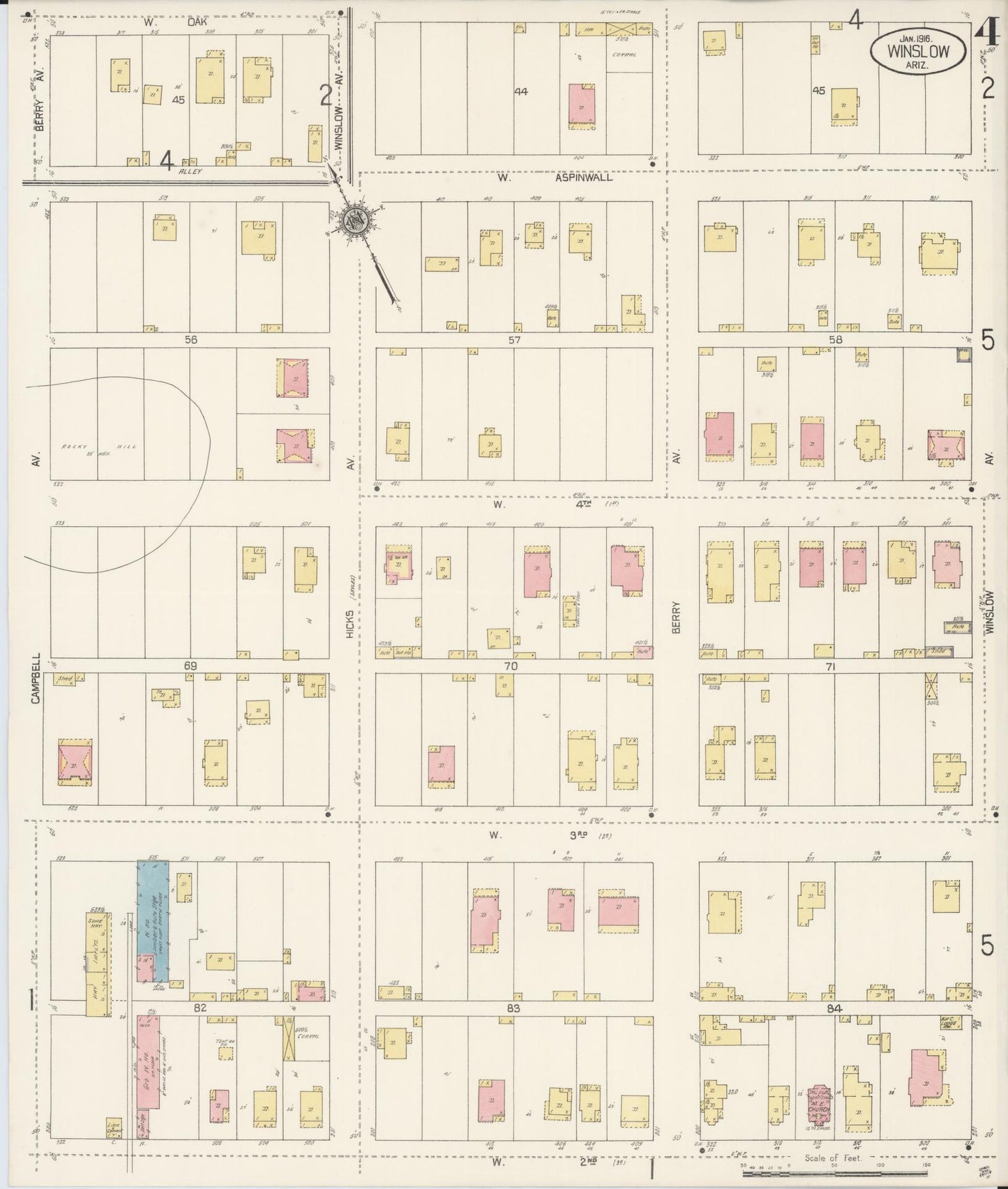 Sanborn Fire Insurance Map from Winslow, Navajo County, Arizona (1916), Sheet #0004 - Historic Sanborn Fire Insurance Map Print, vintage old map wall art, antique decor, genealogy gift, Arizona Arizona map