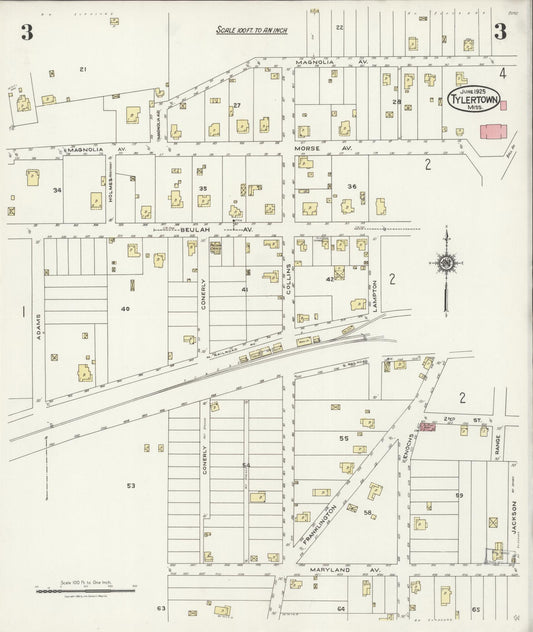 Sanborn Fire Insurance Map from Tylertown, Walthall County, Mississippi (1925), Sheet #0003 - Historic Sanborn Fire Insurance Map Print, vintage old map wall art, antique decor, genealogy gift, Mississippi Mississippi map