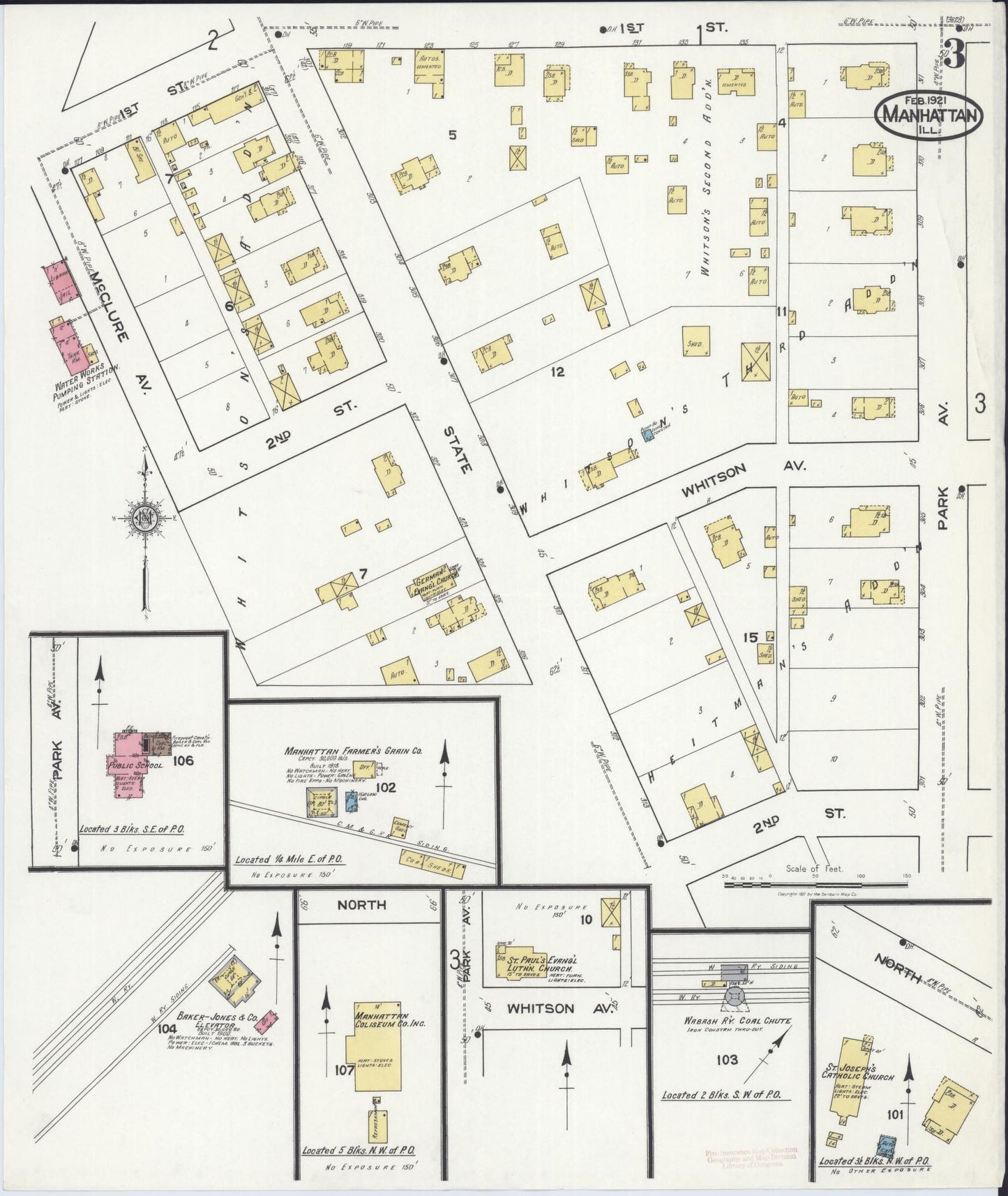 Sanborn Fire Insurance Map from Manhattan, Will County, Illinois (1921), Sheet #0003 - Historic Sanborn Fire Insurance Map Print, vintage old map wall art, antique decor, genealogy gift, Illinois Illinois map