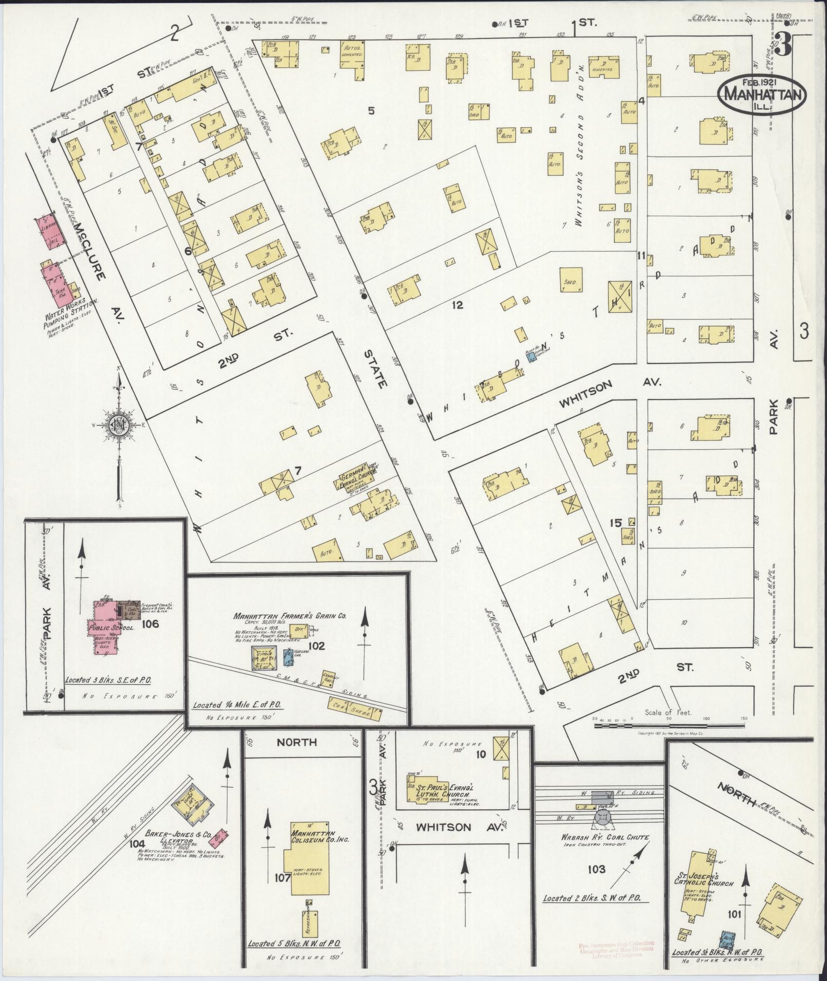 Sanborn Fire Insurance Map from Manhattan, Will County, Illinois (1921), Sheet #0003 - Historic Sanborn Fire Insurance Map Print, vintage old map wall art, antique decor, genealogy gift, Illinois Illinois map