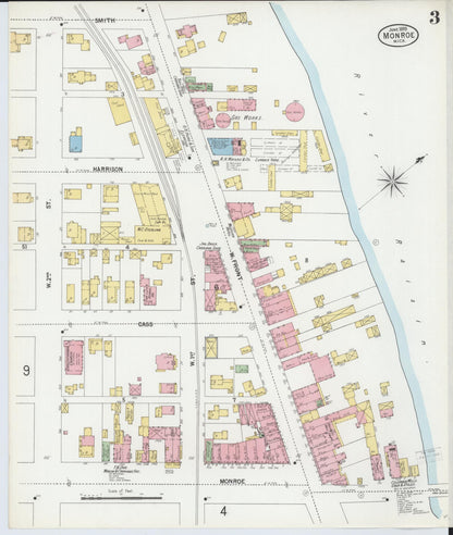 Sanborn Fire Insurance Map from Monroe, Monroe County, Michigan (1899), Sheet #0003 - Historic Sanborn Fire Insurance Map Print, vintage old map wall art, antique decor, genealogy gift, Michigan Michigan map