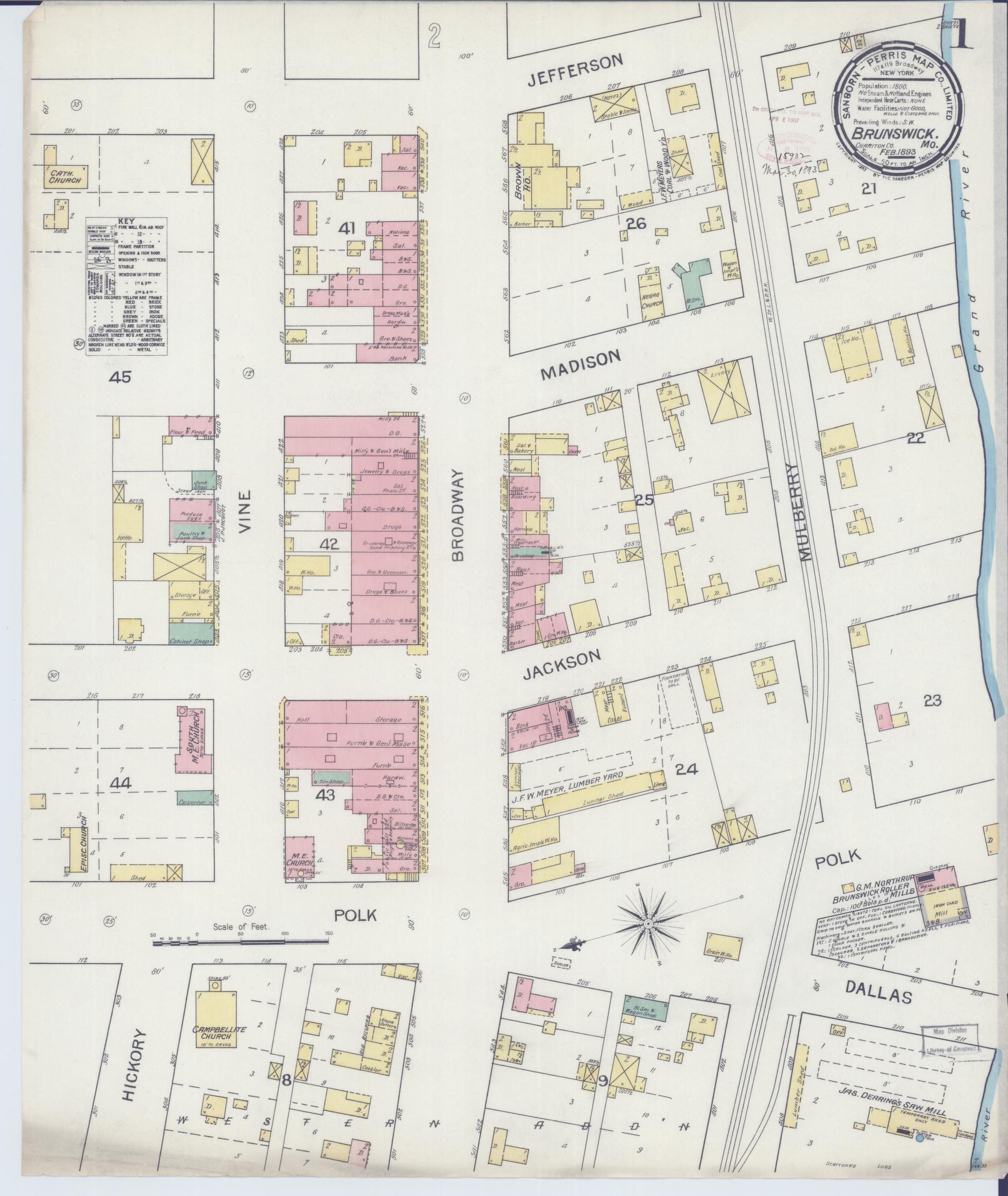Sanborn Fire Insurance Map from Brunswick, Chariton County, Missouri (1893), Sheet #0001 - Complete Map Set gallery image, historic Sanborn map, vintage wall art, Missouri Missouri