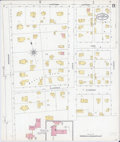 Sanborn Fire Insurance Map from Sycamore, De Kalb County, Illinois (1905), Sheet #0009 - Complete Map Set gallery image, historic Sanborn map, vintage wall art, Illinois Illinois