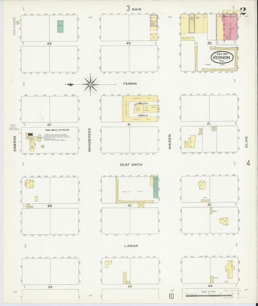 Sanborn Fire Insurance Map from Vernon, Wilbarger County, Texas (1907), Sheet #0002 - Historic Sanborn Fire Insurance Map Print, vintage old map wall art, antique decor, genealogy gift, Texas Texas map
