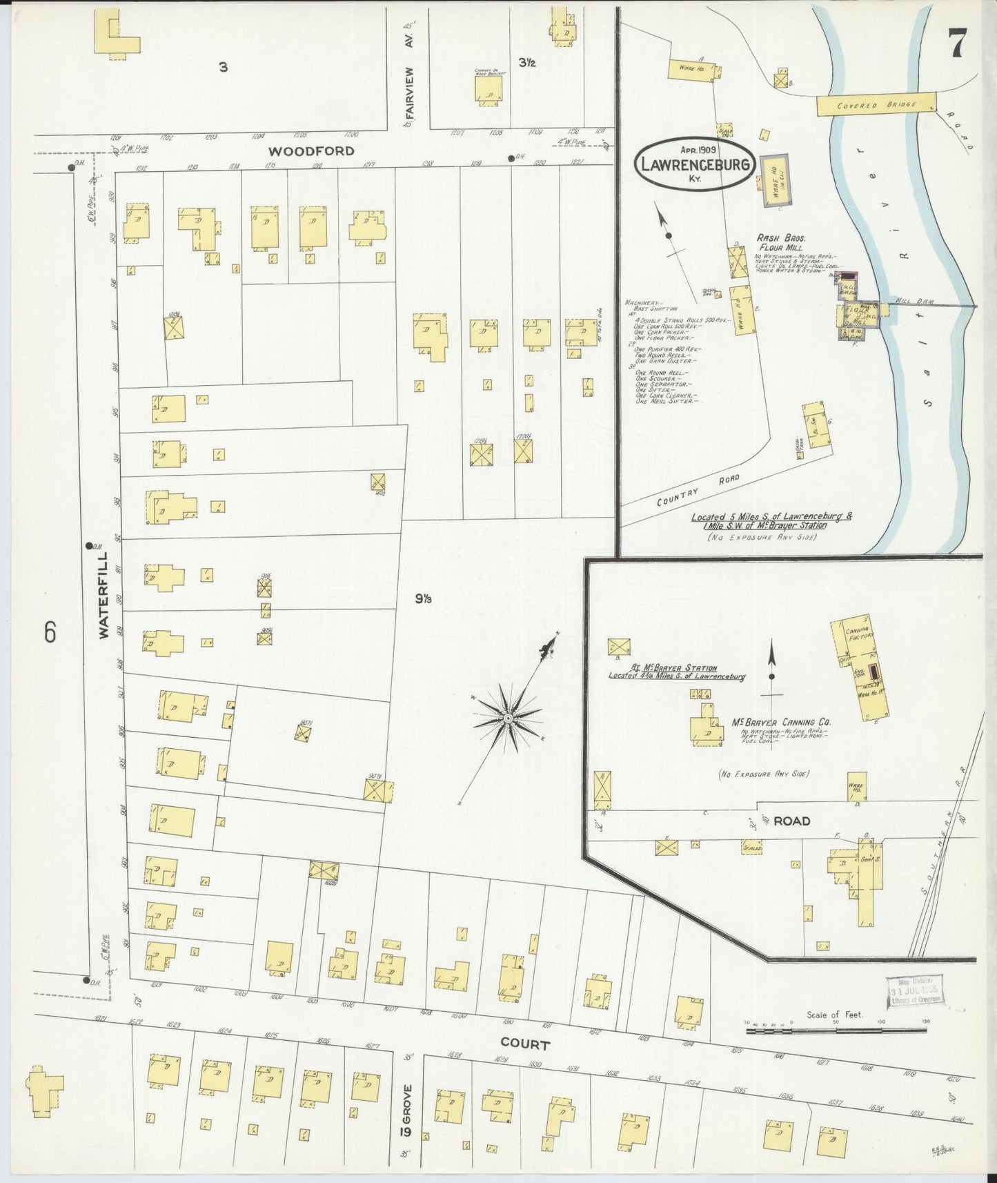 Sanborn Fire Insurance Map from Lawrenceburg, Anderson County, Kentucky (1909), Sheet #0007 - Complete Map Set gallery image, historic Sanborn map, vintage wall art, Kentucky Kentucky