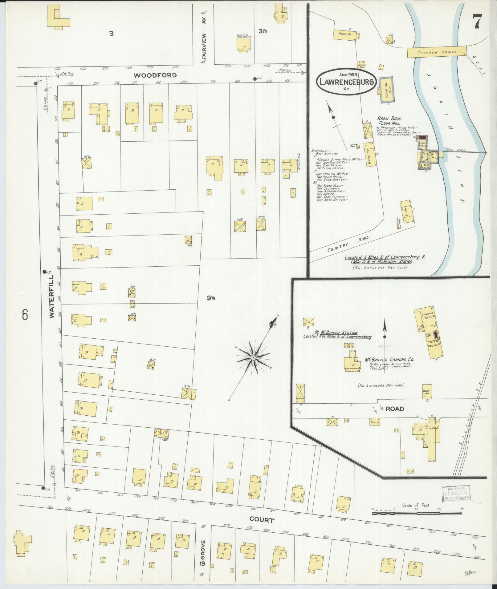 Sanborn Fire Insurance Map from Lawrenceburg, Anderson County, Kentucky (1909), Sheet #0007 - Complete Map Set gallery image, historic Sanborn map, vintage wall art, Kentucky Kentucky