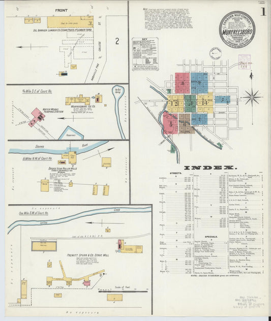 Sanborn Fire Insurance Map from Murfreesboro, Rutherford County, Tennessee (1902), Sheet #0001 - Historic Sanborn Fire Insurance Map Print, vintage old map wall art, antique decor, genealogy gift, Tennessee Tennessee map