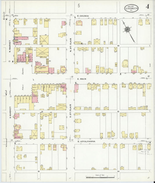 Sanborn Fire Insurance Map from Ligonier, Westmoreland County, Pennsylvania (1910), Sheet #0004 - Historic Sanborn Fire Insurance Map Print, vintage old map wall art, antique decor, genealogy gift, Pennsylvania Pennsylvania map