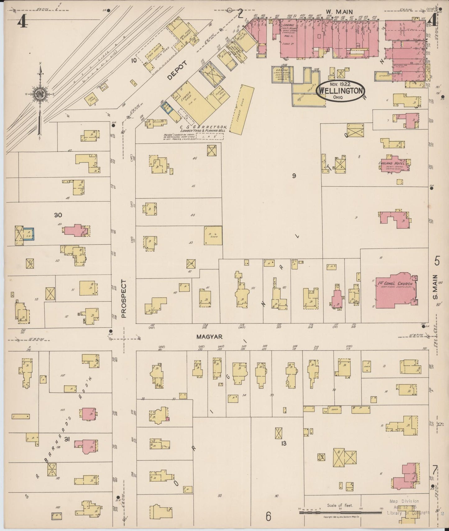 Sanborn Fire Insurance Map from Wellington, Lorain County, Ohio (1922), Sheet #0004 - Complete Map Set gallery image, historic Sanborn map, vintage wall art, Ohio Ohio