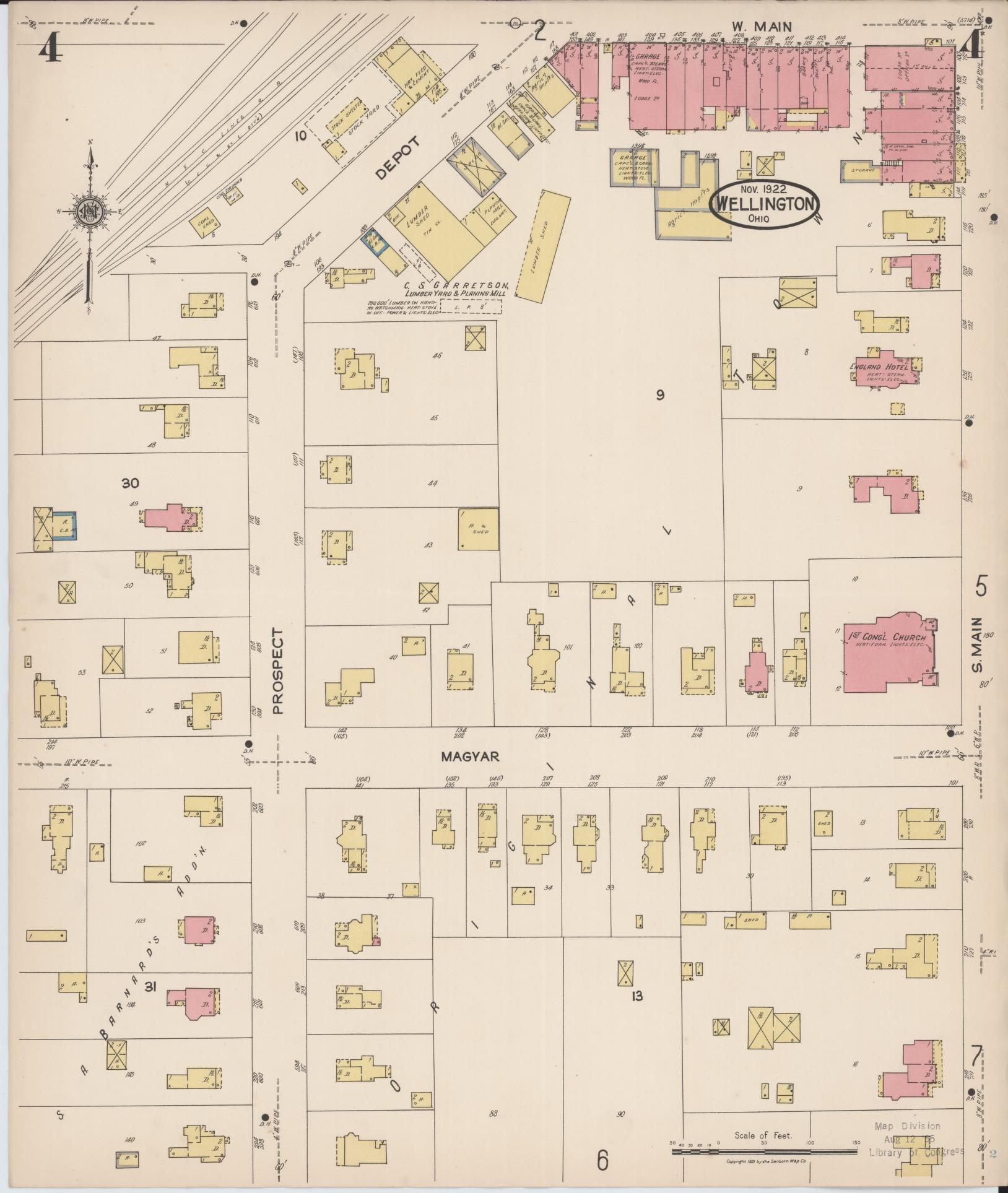 Sanborn Fire Insurance Map from Wellington, Lorain County, Ohio (1922), Sheet #0004 - Complete Map Set gallery image, historic Sanborn map, vintage wall art, Ohio Ohio