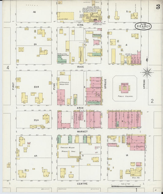 Sanborn Fire Insurance Map from Searcy, White County, Arkansas (1896), Sheet #0003 - Historic Sanborn Fire Insurance Map Print, vintage old map wall art, antique decor, genealogy gift, Arkansas Arkansas map