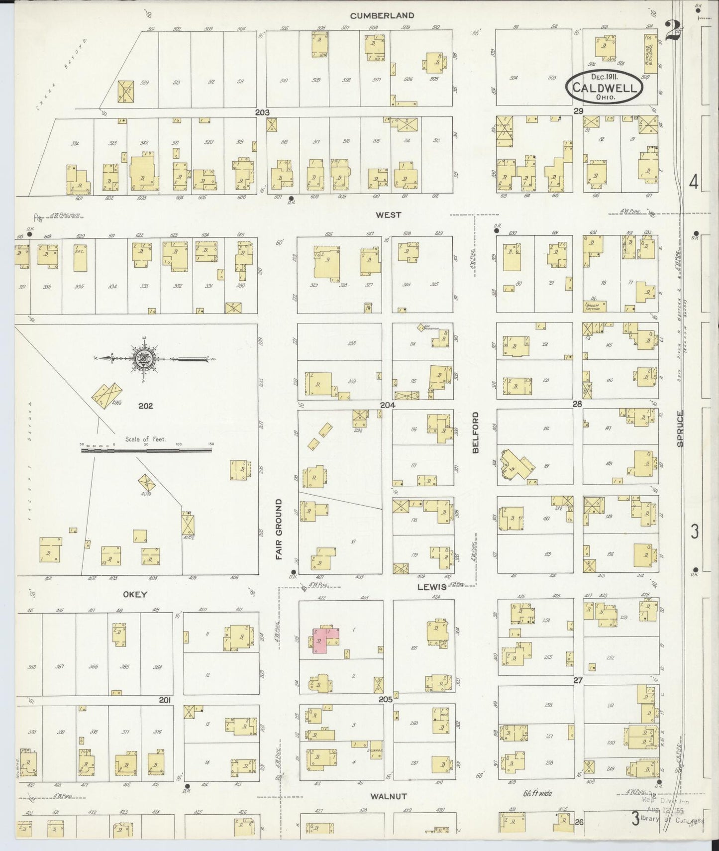 Sanborn Fire Insurance Map from Caldwell, Noble County, Ohio (1911), Sheet #0002 - Historic Sanborn Fire Insurance Map Print, vintage old map wall art, antique decor, genealogy gift, Ohio Ohio map