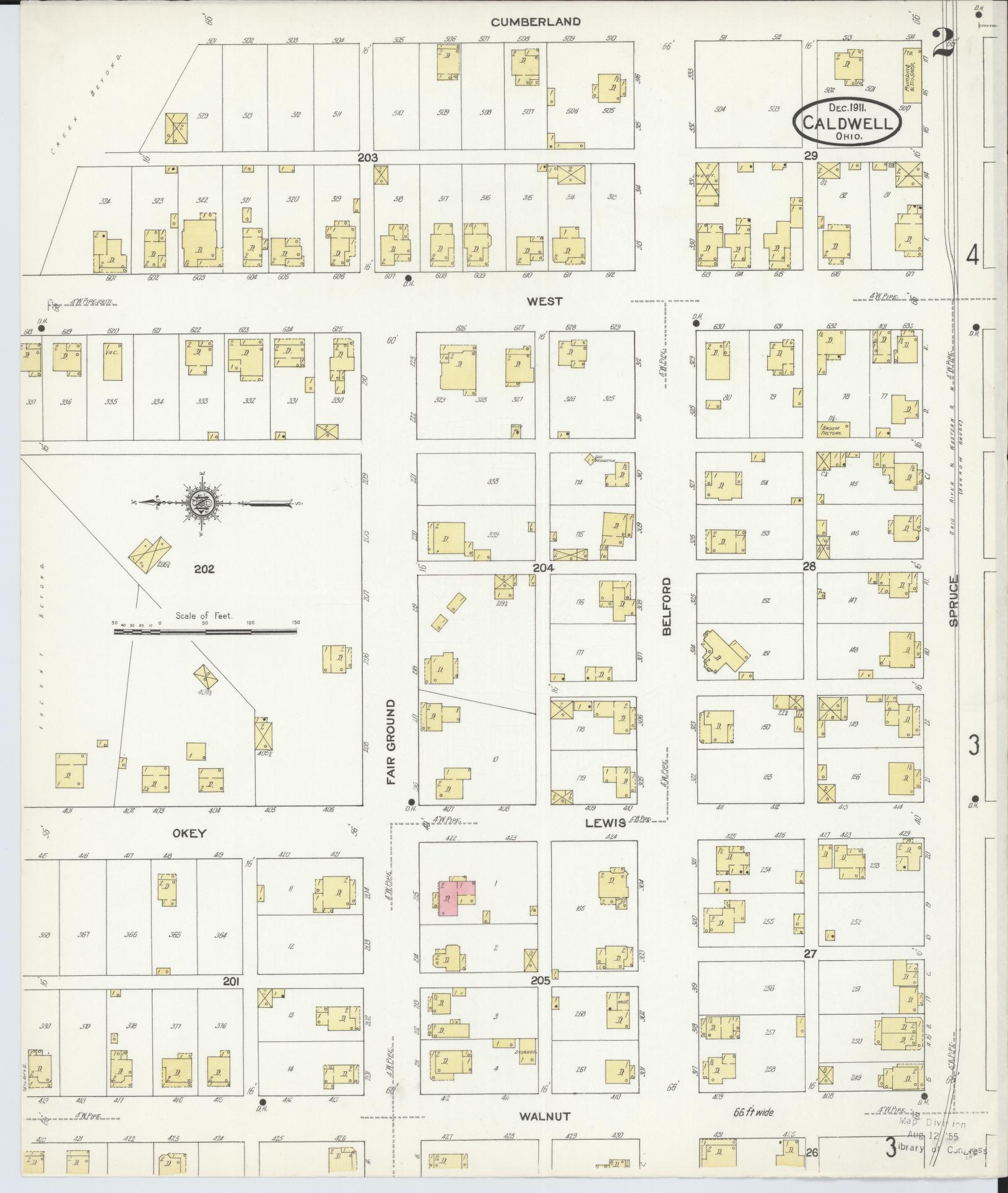 Sanborn Fire Insurance Map from Caldwell, Noble County, Ohio (1911), Sheet #0002 - Historic Sanborn Fire Insurance Map Print, vintage old map wall art, antique decor, genealogy gift, Ohio Ohio map