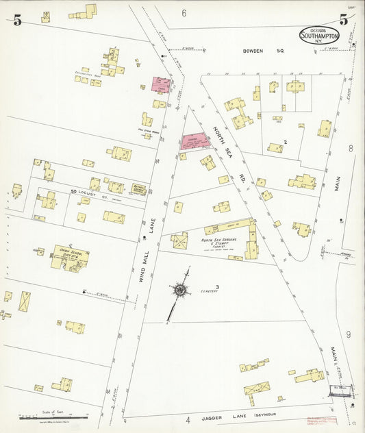 Sanborn Fire Insurance Map from Southampton, Suffolk County, New York (1926), Sheet #0005 - Historic Sanborn Fire Insurance Map Print, vintage old map wall art, antique decor, genealogy gift, New York New York map