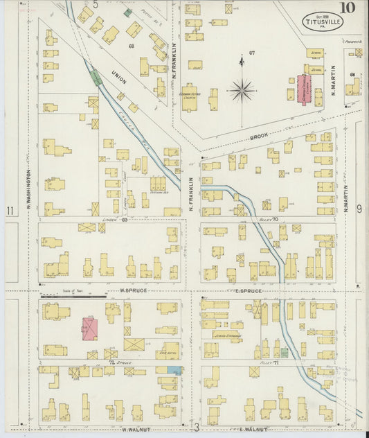 Sanborn Fire Insurance Map from Titusville, Crawford County, Pennsylvania (1898), Sheet #0010 - Historic Sanborn Fire Insurance Map Print, vintage old map wall art, antique decor, genealogy gift, Pennsylvania Pennsylvania map