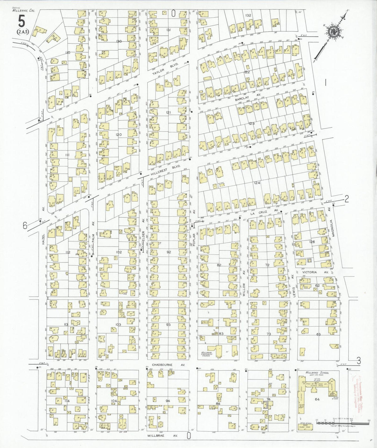 Sanborn Fire Insurance Map from Millbrae, San Mateo County, California (1949), Sheet #0005 - Complete Map Set gallery image, historic Sanborn map, vintage wall art, California California