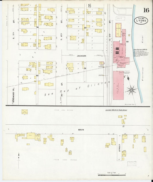 Sanborn Fire Insurance Map from Lyons, Clinton County, Iowa (1909), Sheet #0016 - Historic Sanborn Fire Insurance Map Print, vintage old map wall art