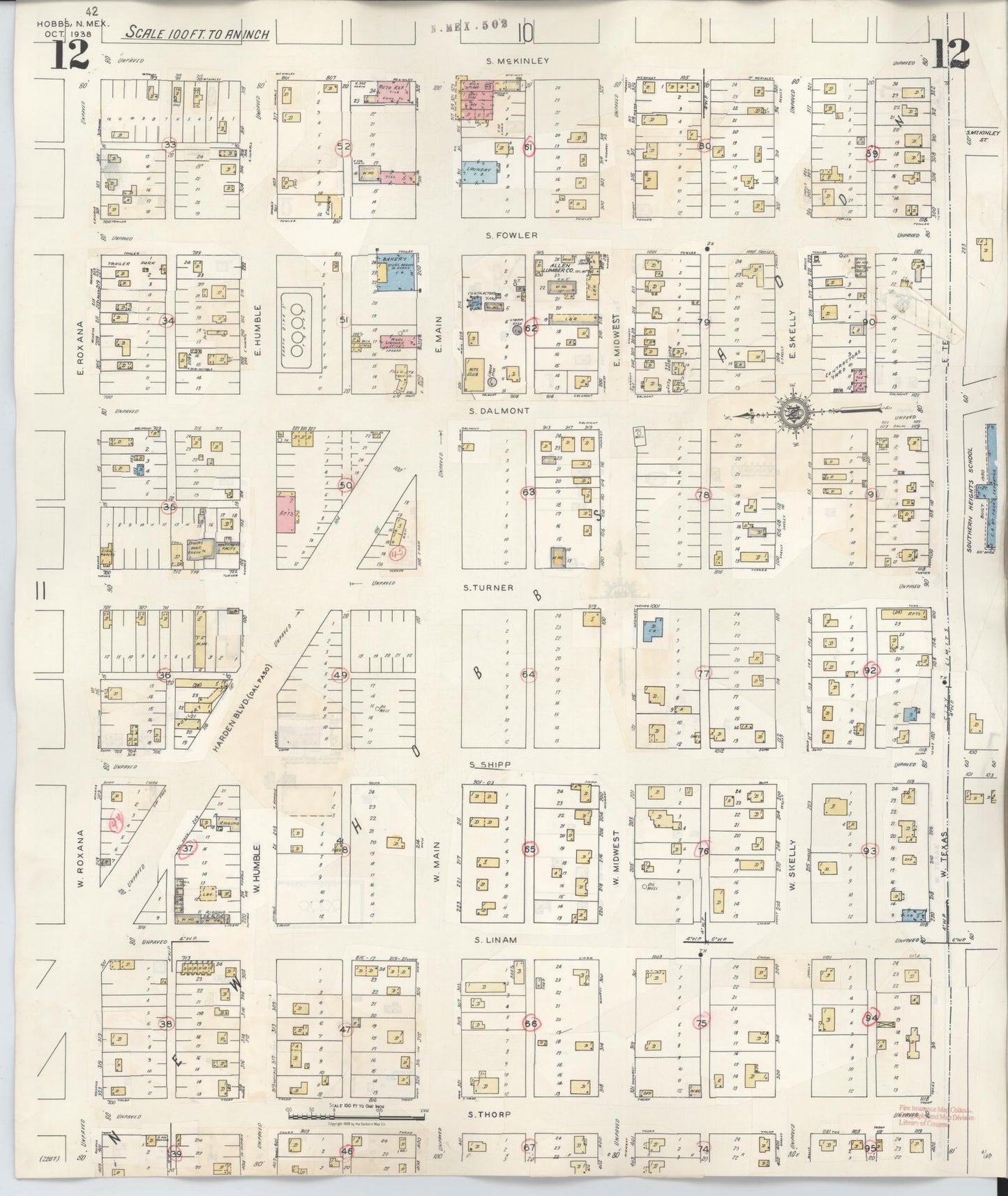 Sanborn Fire Insurance Map from Hobbs, Lea County, New Mexico (1950), Sheet #0012 - Historic Sanborn Fire Insurance Map Print, vintage old map wall art, antique decor, genealogy gift, New Mexico New Mexico map