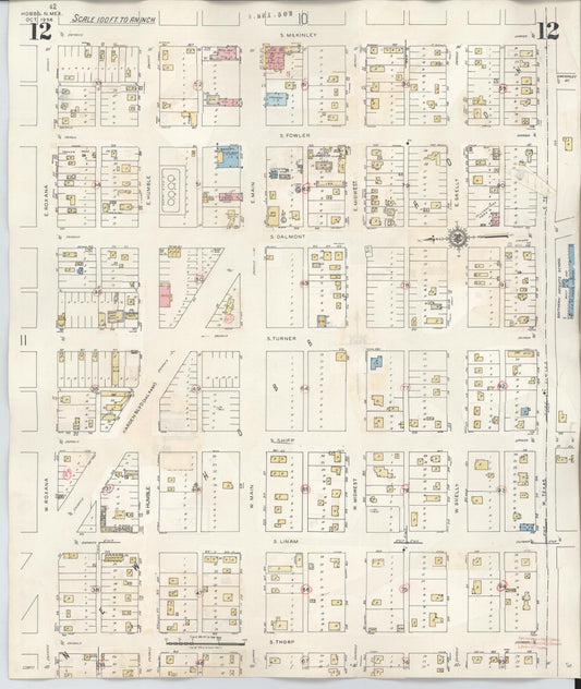 Sanborn Fire Insurance Map from Hobbs, Lea County, New Mexico (1950), Sheet #0012 - Historic Sanborn Fire Insurance Map Print, vintage old map wall art, antique decor, genealogy gift, New Mexico New Mexico map