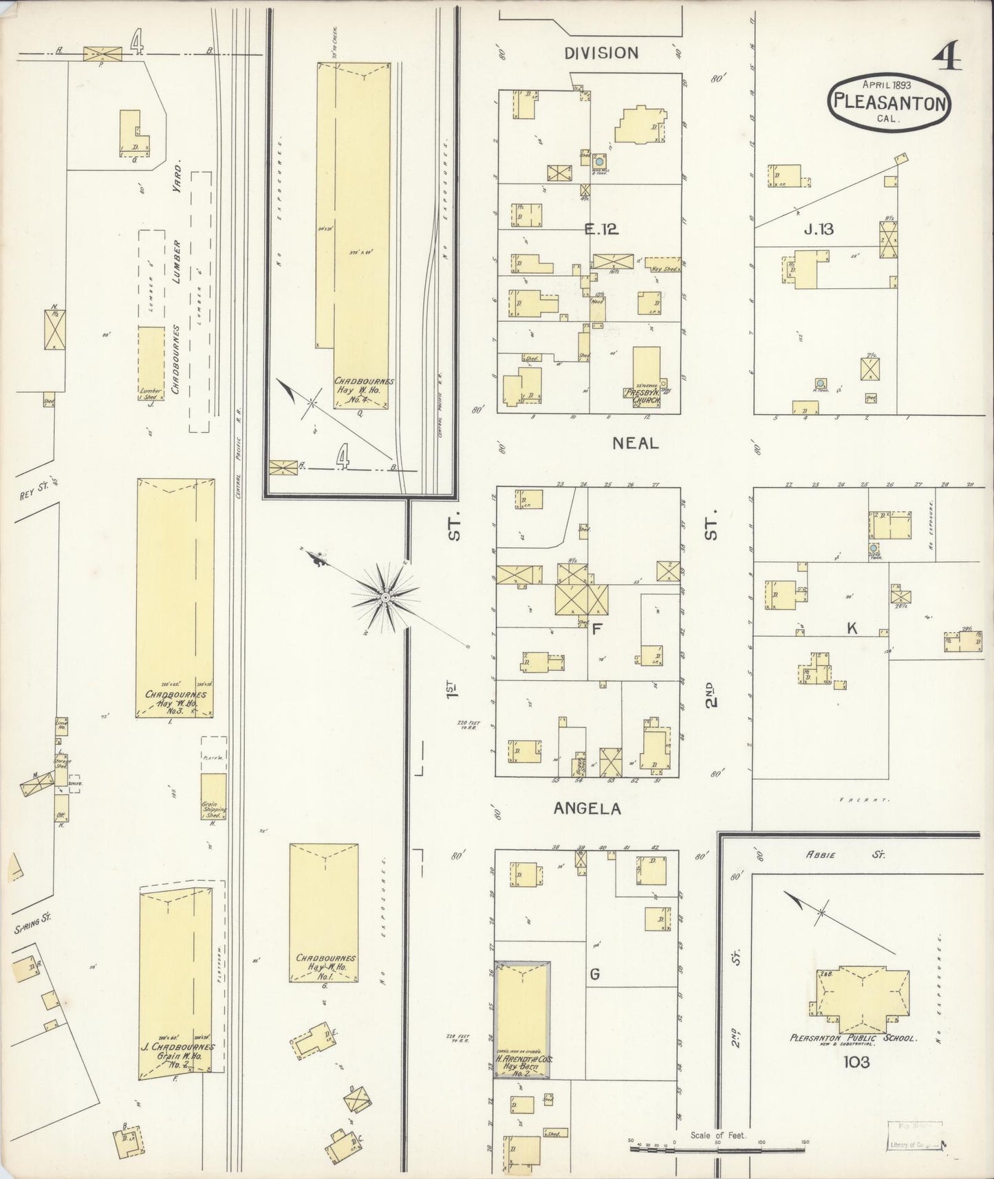 Sanborn Fire Insurance Map from Pleasanton, Alameda County, California (1893), Sheet #0004 - Complete Map Set gallery image, historic Sanborn map, vintage wall art, California California