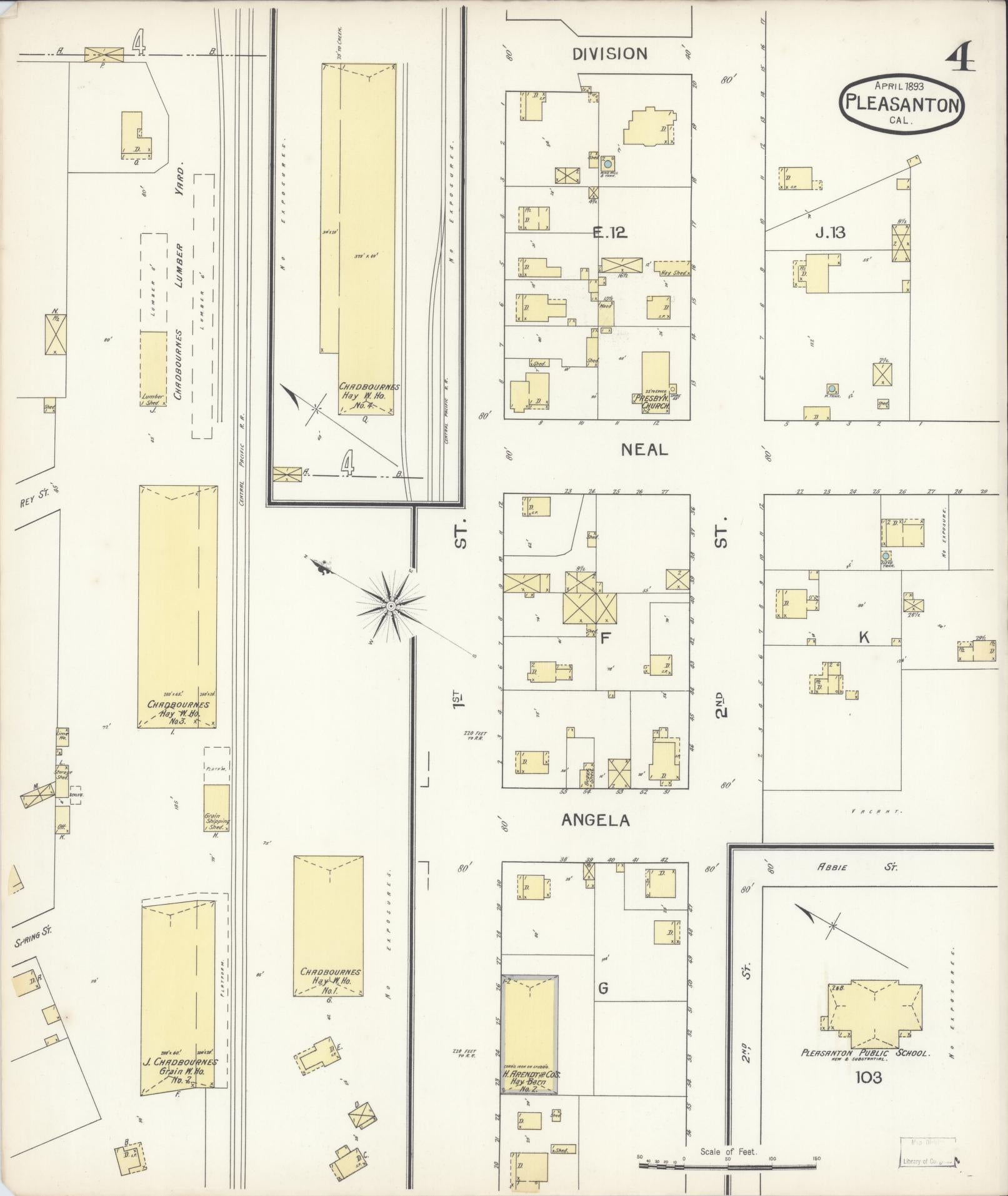 Sanborn Fire Insurance Map from Pleasanton, Alameda County, California (1893), Sheet #0004 - Complete Map Set gallery image, historic Sanborn map, vintage wall art, California California