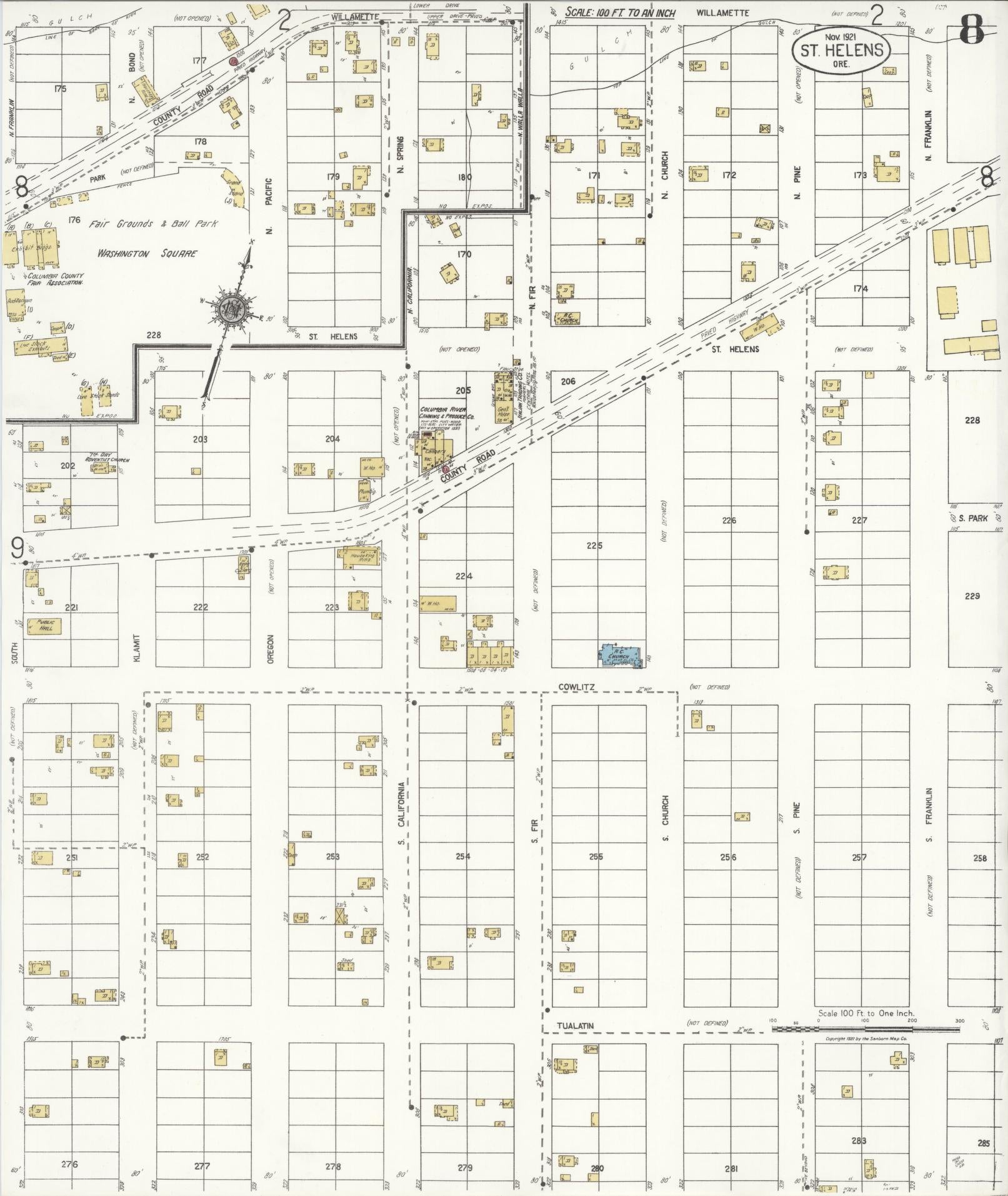 Sanborn Fire Insurance Map from Saint Helens, Columbia County, Oregon (1921), Sheet #0008 - Complete Map Set gallery image, historic Sanborn map, vintage wall art, Oregon Oregon
