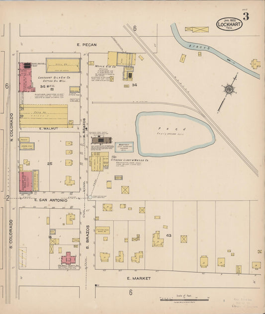 Sanborn Fire Insurance Map from Lockhart, Caldwell County, Texas (1922), Sheet #0003 - Historic Sanborn Fire Insurance Map Print, vintage old map wall art, antique decor, genealogy gift, Texas Texas map