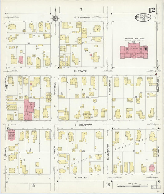 Sanborn Fire Insurance Map from Princeton, Gibson County, Indiana (1914), Sheet #0012 - Historic Sanborn Fire Insurance Map Print, vintage old map wall art, antique decor, genealogy gift, Indiana Indiana map