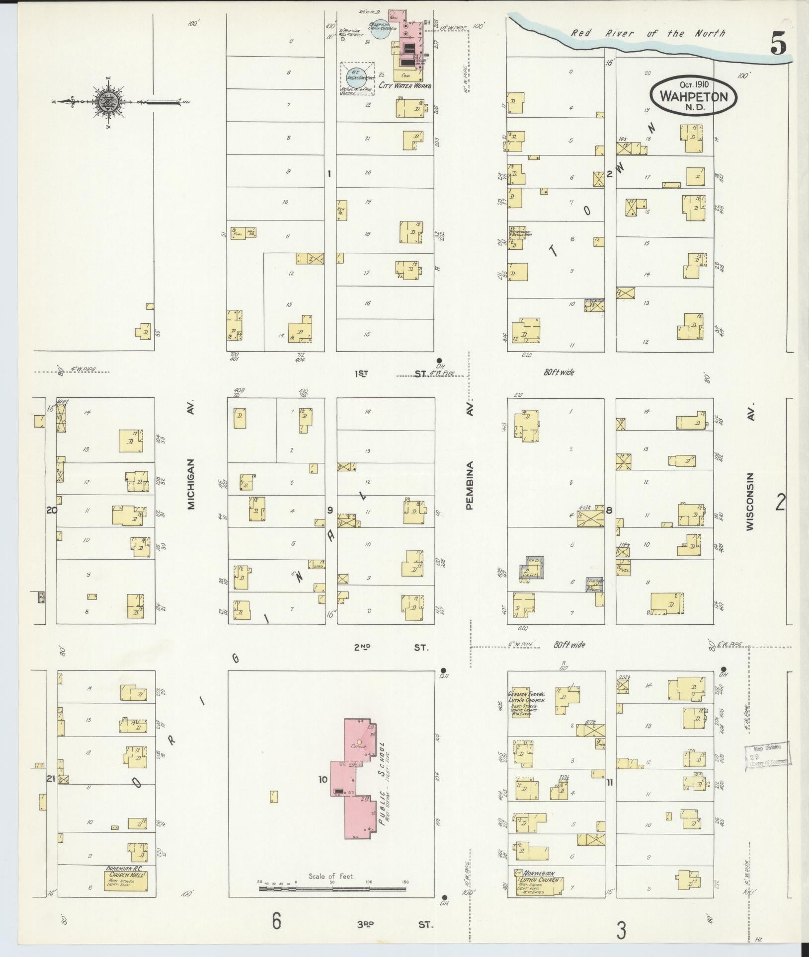 Sanborn Fire Insurance Map from Wahpeton, Richland County, North Dakota (1910), Sheet #0005 - Complete Map Set gallery image, historic Sanborn map, vintage wall art, North Dakota North Dakota
