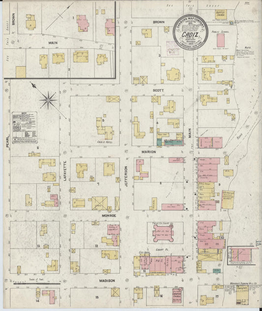 Sanborn Fire Insurance Map from Cadiz, Trigg County, Kentucky (1902), Sheet #0001 - Historic Sanborn Fire Insurance Map Print, vintage old map wall art, antique decor, genealogy gift, Kentucky Kentucky map