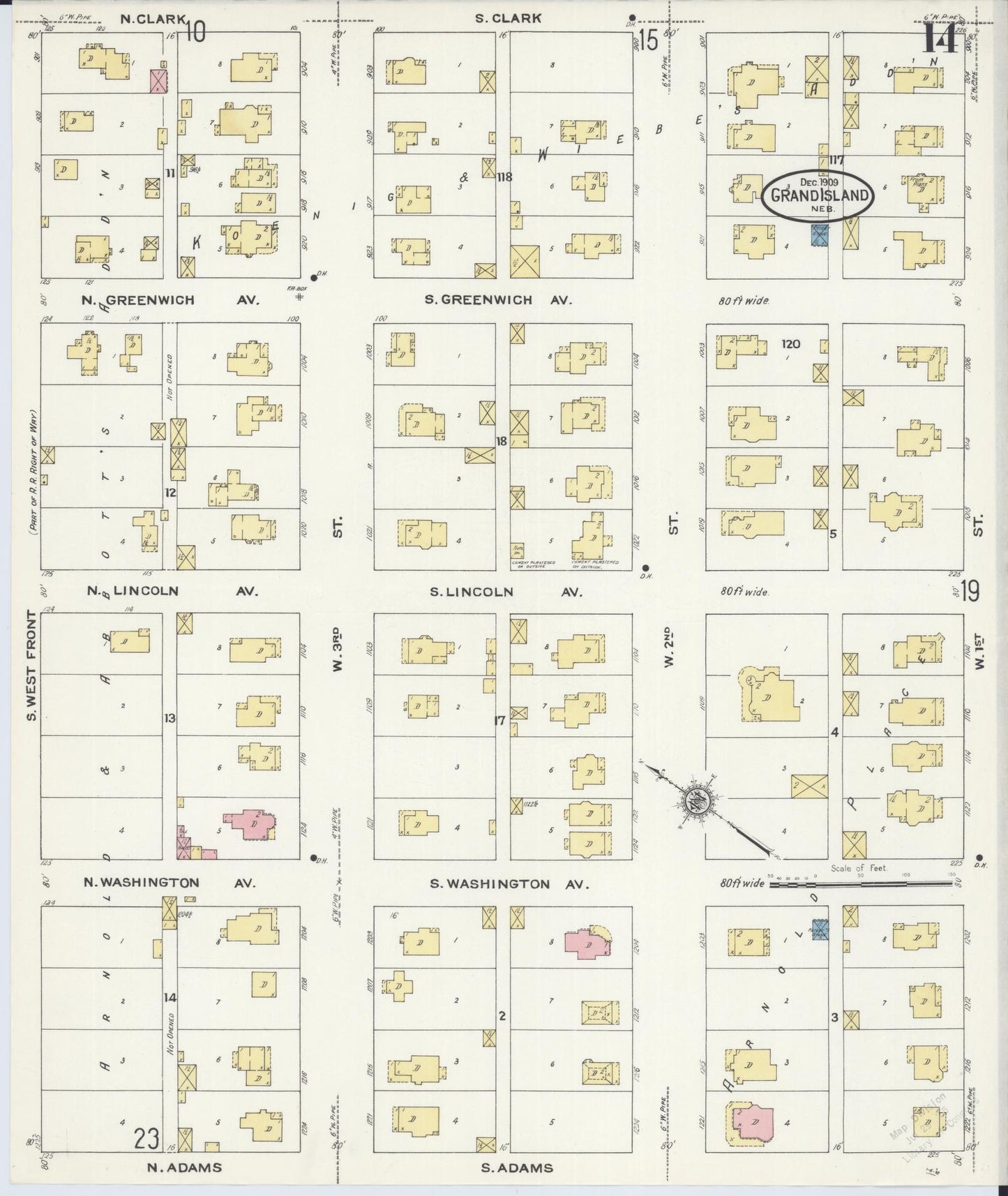 Sanborn Fire Insurance Map from Grand Island, Hall County, Nebraska (1909), Sheet #0014 - Historic Sanborn Fire Insurance Map Print, vintage old map wall art, antique decor, genealogy gift, Nebraska Nebraska map