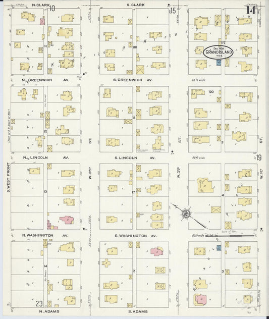Sanborn Fire Insurance Map from Grand Island, Hall County, Nebraska (1909), Sheet #0014 - Historic Sanborn Fire Insurance Map Print, vintage old map wall art, antique decor, genealogy gift, Nebraska Nebraska map