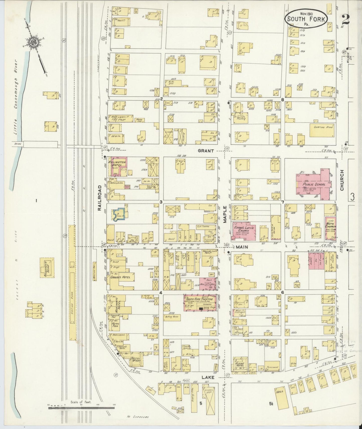 Sanborn Fire Insurance Map from South Fork, Cambria County, Pennsylvania (1910), Sheet #0002 - Complete Map Set gallery image, historic Sanborn map, vintage wall art, Pennsylvania Pennsylvania