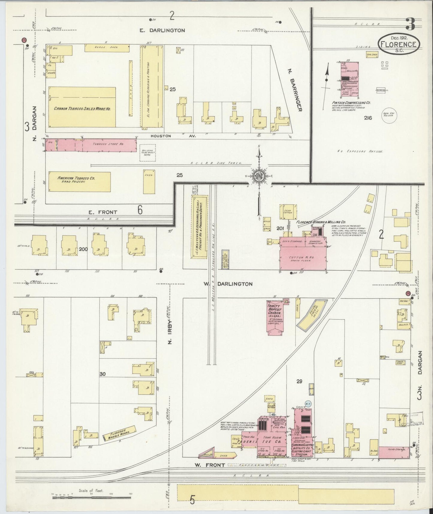 Sanborn Fire Insurance Map from Florence, Florence County, South Carolina (1912), Sheet #0003 - Complete Map Set gallery image, historic Sanborn map, vintage wall art, South Carolina South Carolina
