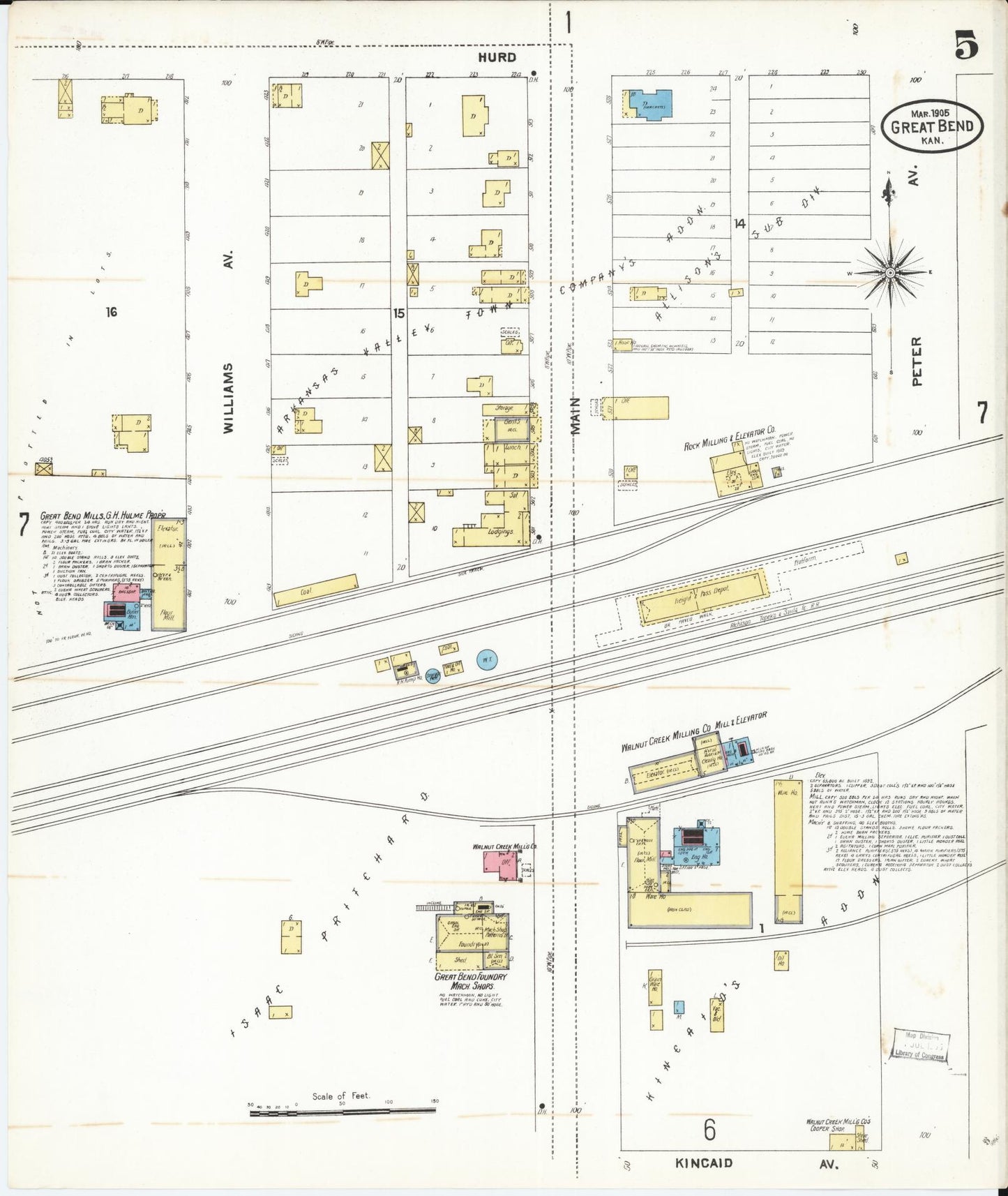 Sanborn Fire Insurance Map from Great Bend, Barton County, Kansas (1905), Sheet #0005 - Complete Map Set gallery image, historic Sanborn map, vintage wall art, Kansas Kansas