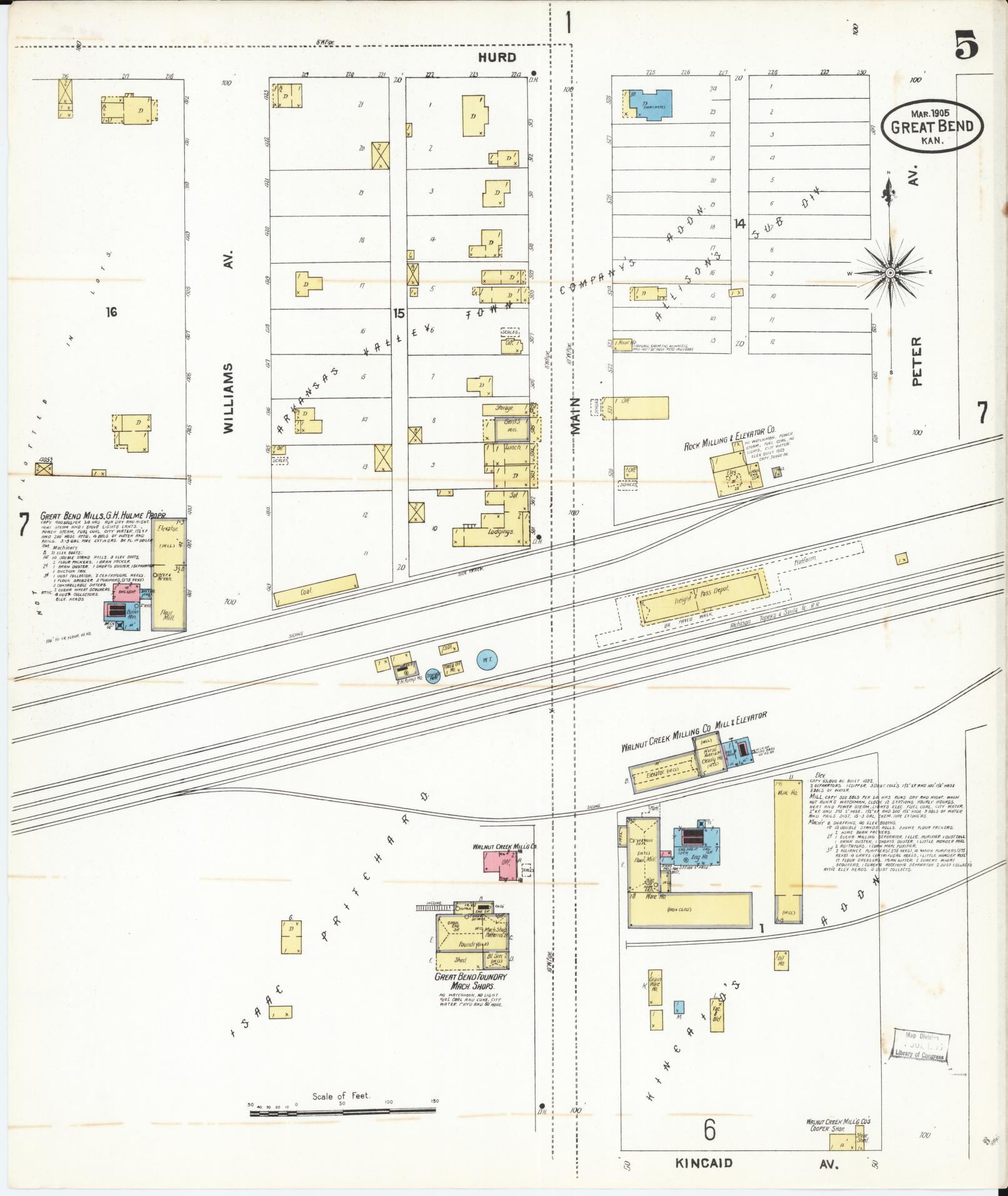 Sanborn Fire Insurance Map from Great Bend, Barton County, Kansas (1905), Sheet #0005 - Complete Map Set gallery image, historic Sanborn map, vintage wall art, Kansas Kansas
