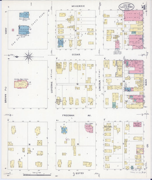 Sanborn Fire Insurance Map from Luverne, Rock County, Minnesota (1907), Sheet #0004 - Historic Sanborn Fire Insurance Map Print, vintage old map wall art, antique decor, genealogy gift, Minnesota Minnesota map