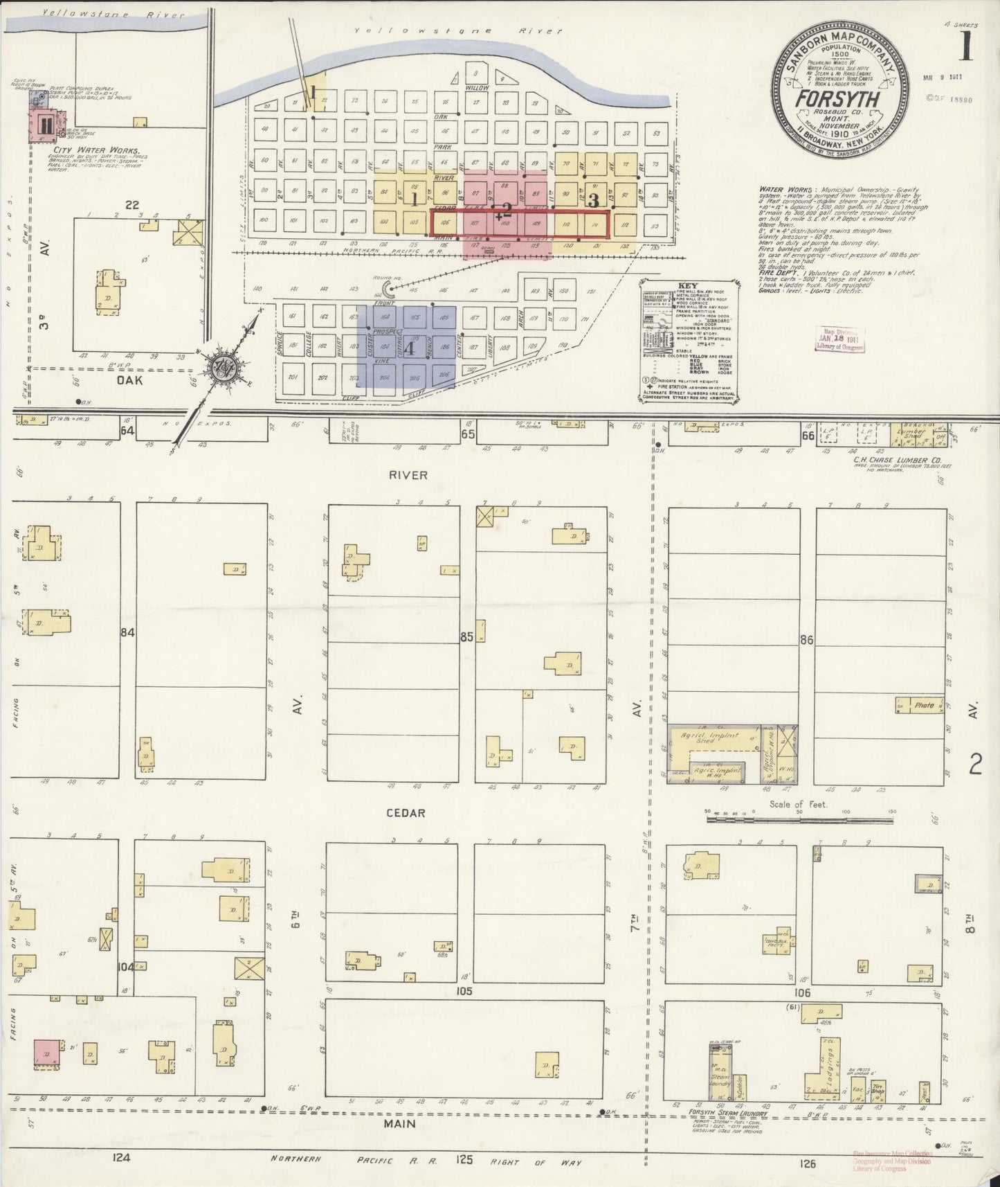 Sanborn Fire Insurance Map from Forsyth, Rosebud County, Montana. (1910) – Historic Sanborn Fire Insurance Map Print