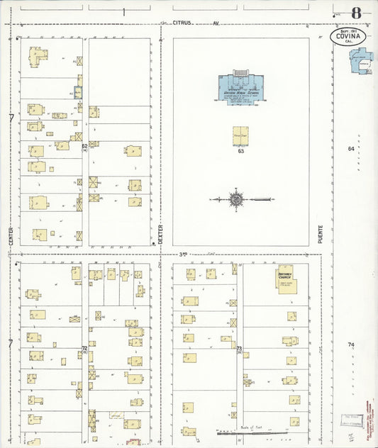 Sanborn Fire Insurance Map from Covina, Los Angeles County, California (1911), Sheet #0008 - Historic Sanborn Fire Insurance Map Print, vintage old map wall art, antique decor, genealogy gift, California California map