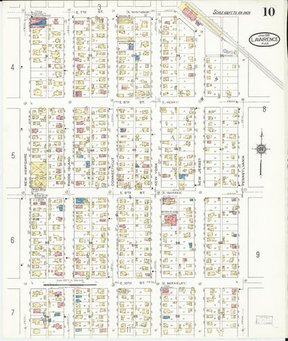 Sanborn Fire Insurance Map from Lawrence, Douglas County, Kansas (1918), Sheet #0010 - Complete Map Set gallery image, historic Sanborn map, vintage wall art, Kansas Kansas