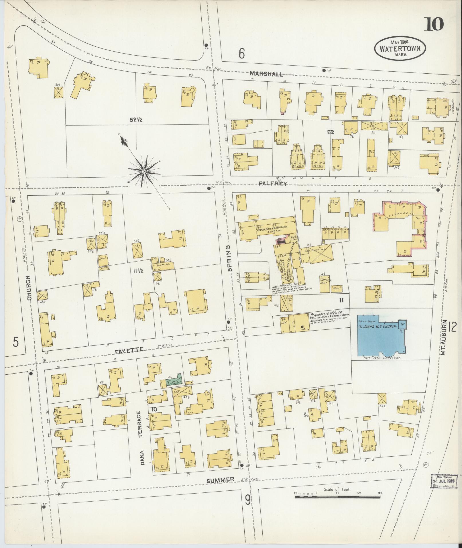 Sanborn Fire Insurance Map from Watertown, Middlesex County, Massachusetts (1904), Sheet #0010 - Complete Map Set gallery image, historic Sanborn map, vintage wall art, Massachusetts Massachusetts