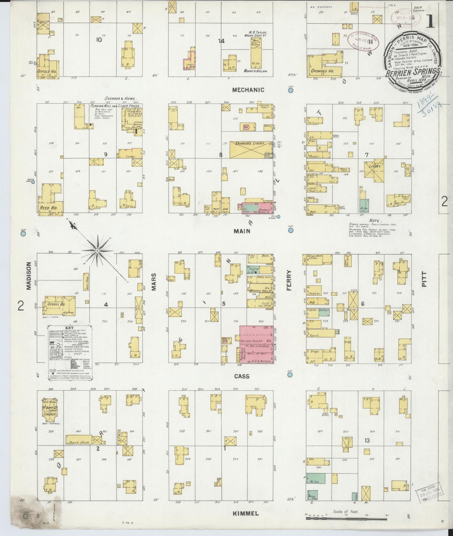 Sanborn Fire Insurance Map from Berrien Springs, Berrien, Michigan (1899), Sheet #0001 - Complete Map Set gallery image, historic Sanborn map, vintage wall art, Michigan Michigan