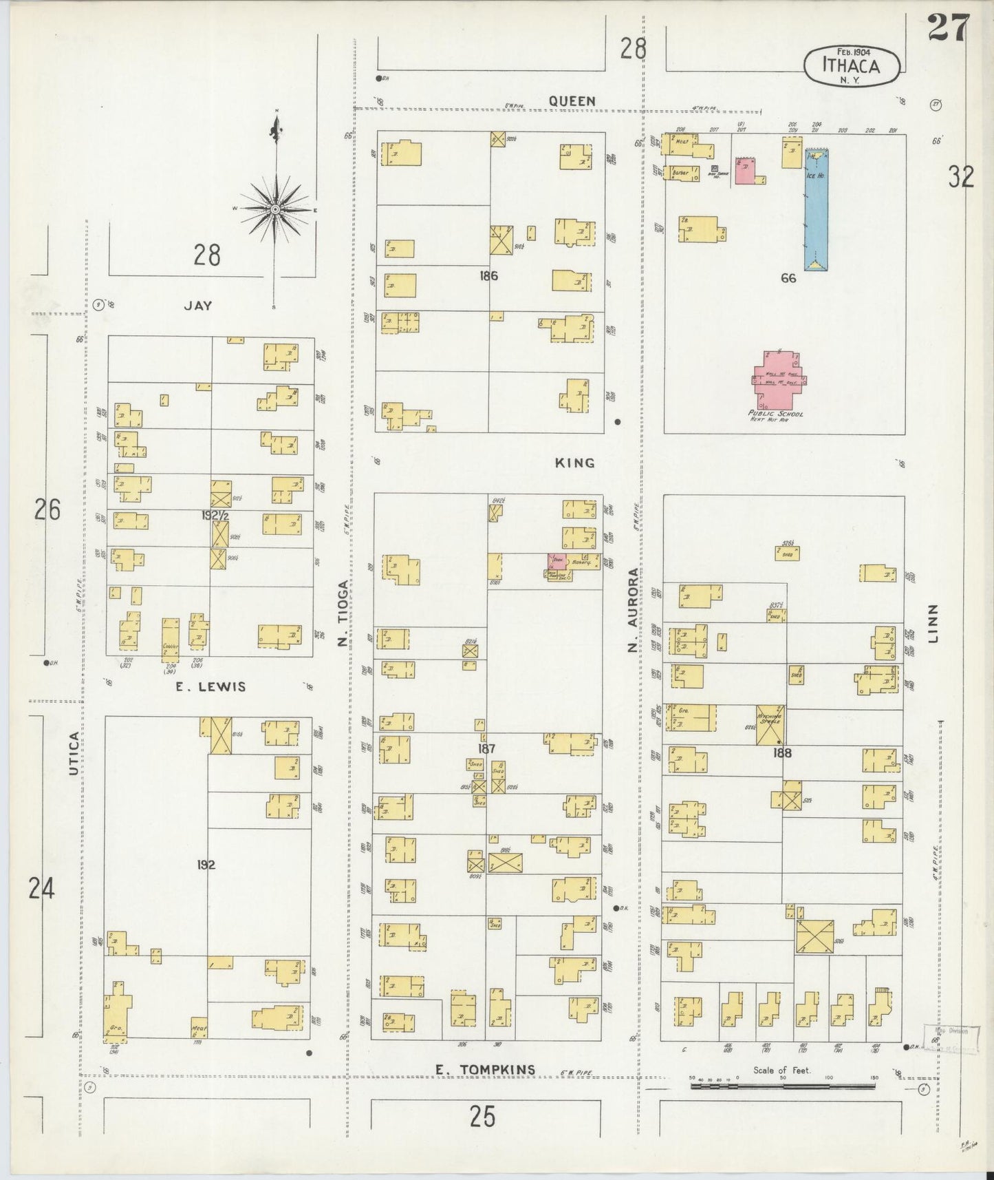Sanborn Fire Insurance Map from Ithaca, Tompkins County, New York (1904), Sheet #0027 - Complete Map Set gallery image, historic Sanborn map, vintage wall art, New York New York