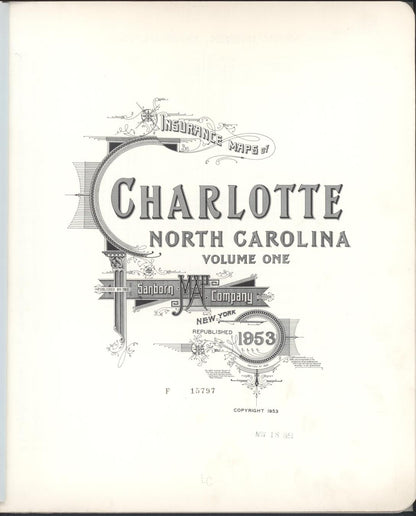 Sanborn Fire Insurance Map from Charlotte, Mecklenburg County, North Carolina (1953), Sheet #0001 - Historic Sanborn Fire Insurance Map Print, vintage old map wall art, antique decor, genealogy gift, North Carolina North Carolina map
