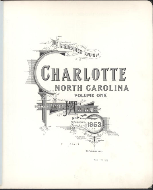 Sanborn Fire Insurance Map from Charlotte, Mecklenburg County, North Carolina (1953), Sheet #0001 - Historic Sanborn Fire Insurance Map Print, vintage old map wall art, antique decor, genealogy gift, North Carolina North Carolina map